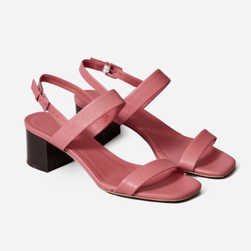 Everlane Two Strap pink leather sandals